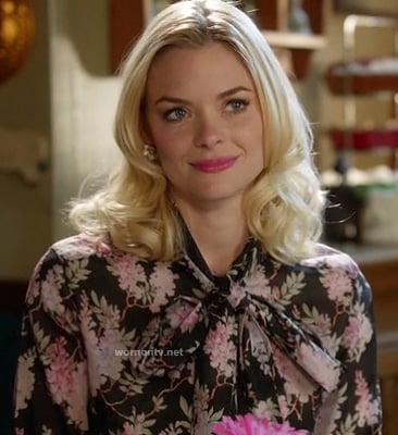 Lemon’s black floral blouse with bow on Hart of Dixie