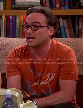 Leonard’s orange and blue antler print tshirt on The Big Bang Theory
