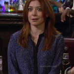 Lily’s blue printed shirt with black contrast trim on How I Met Your Mother