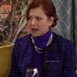 Lily’s blue tweed/boucle jacket with black trim on How I Met Your Mother