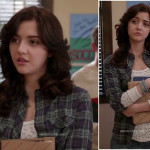 Maggie’s green plaid shirt and white longsleeve tee on The Carrie Diaries