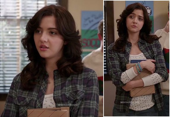 Maggie's green plaid shirt and white longsleeve tee on The Carrie Diaries