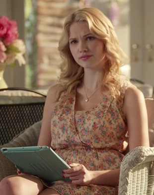 Magnolia's peach floral wrap dress on Hart of Dixie