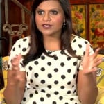 Mindy Kalings’s white polka dot dress on Fox youtube video for The Mindy Project