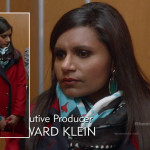 Mindy’s red coat and blue scarf on The Mindy Project