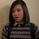 Jill/Mouse’s navy, pink and green fair isle sweater on The Carrie Diaries