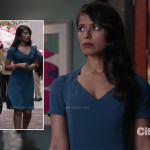 Padma’s teal blue v-neck dress on Revenge