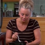 Penny’s black white and grey striped tee on The Big Bang Theory