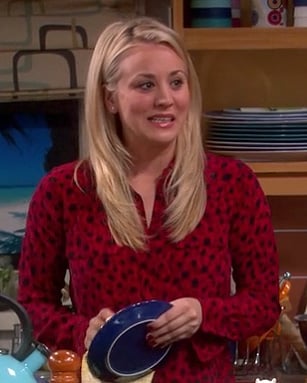 Penny’s red leopard print shirt on The Big Bang Theory