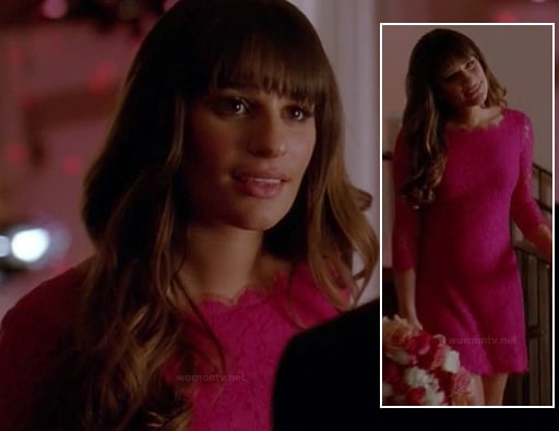 Rachel's pink lace dress at the wedding on Glee