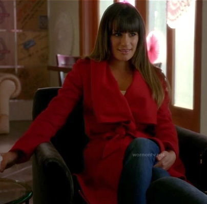 Rachel’s red shawl wrap coat on Glee