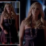 Rebekah’s dark leopard print strapless dress on The Vampire Diaries