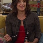 Robin’s grey tweed jacket with black leather trim on How I Met Your Mother