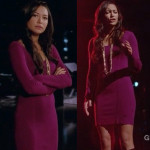 Santana’s purple/magenta long sleeve bodycon dress with crossover back on Glee