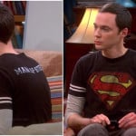 Sheldon’s black superman shirt with “Man of Steel” on the back on The Big Bang Theory