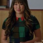 Tina’s green check print dress with orange collar on Glee