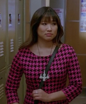 Tina's pink and black houndstooth dress on Glee