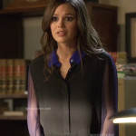 Zoe’s black shirt with sheer sleeves and blue collar/cuffs on Hart of Dixie