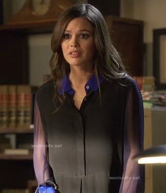 Zoe's black shirt with sheer sleeves and blue collar/cuffs on Hart of Dixie