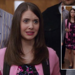 Annie’s black and pink floral dress with pink cardigan on Community