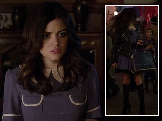 Aria's blue dress with white peter pan collar