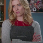 Britta’s grey and red color block sweater on Community