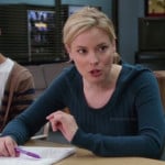 Britta’s teal blue sweater with elbow patches on Community