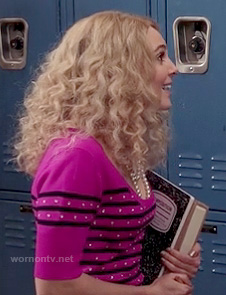 Carrie’s pink top with black stripes and dots on The Carrie Diaries