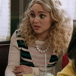 Carrie’s white and green triangle stripe sweater on The Carrie Diaries