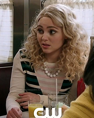Carrie’s white and green triangle stripe sweater on The Carrie Diaries