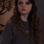 Dorrit’s grey chain detail sweater on The Carrie Diaries