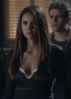Elena's long sleeve lace henley top and cami on The Vampire Diaries