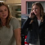 Emily’s grey cable knit top and cropped pea coat on Revenge