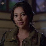 Emily’s khaki green jacket with black leather sleeves on Pretty Little Liars