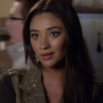 Emily’s khaki green vest with studded collar on Pretty Little Liars