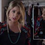 Hanna’s black dress with long floral sleeves on Pretty Little Liars