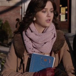 Maggie’s brown coat, pink scarf and red leather gloves on The Carrie Diaries