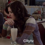 Maggie’s purple/brown/blue colorblock glittery top on The Carrie Diaries