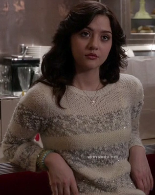 Maggie's white and grey striped sparkly sweater on The Carrie Diaries