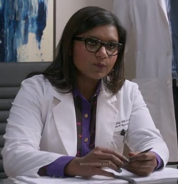 Mindy's purple and pink horse print shirt on The Mindy Project