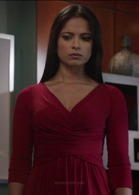 Padma's red wrap dress on Revenge