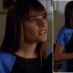 Rachel’s black and blue colorblock top on Glee