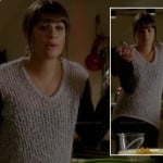 Rachel’s white and black contrast sleeve sweater on Glee