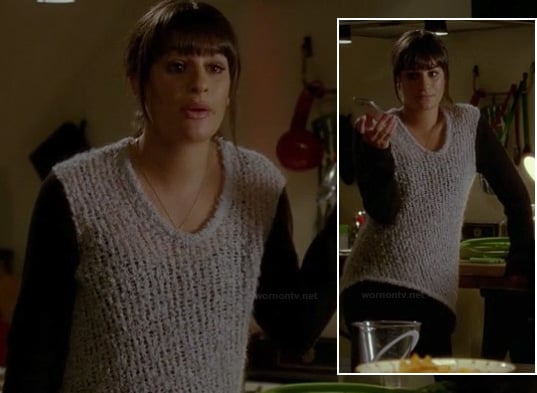 Rachel's white and black contrast sleeve sweater on Glee