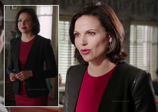 Regina's black blazer with leather sleeves and zip detail on Once Upon a Time