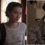 Sasha’s zebra stripe backpack and white floral lace top on Bunheads