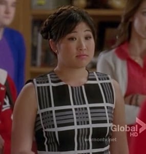 Tina's black and white stripe/check dress on Glee