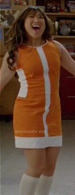 Tina's orange and white colorblock dress on Glee