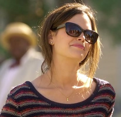 Zoe's red,blue and grey striped sweater, tiny arrow necklace and black sunglasses on Hart of Dixie