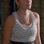 Alex’s grey and white striped knit tank top and blue flared skirt on Happy Endings